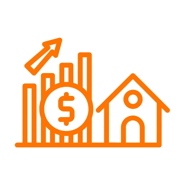 Icon showing increased property value from construction.